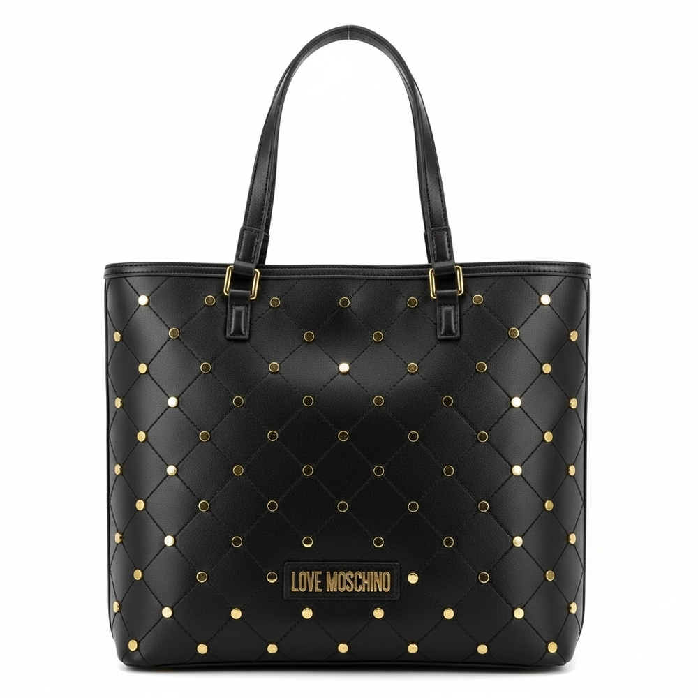 Moschino Bag, Black with Gold Studs . Red Lining